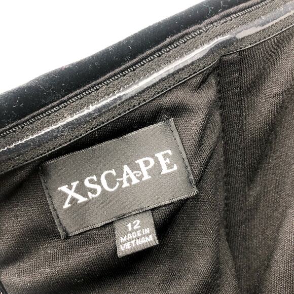 XSCAPE Women's Deta Off Shoulder Jumpsuit Size 12 Black Velvet Fold Over NWT - Picture 8 of 13